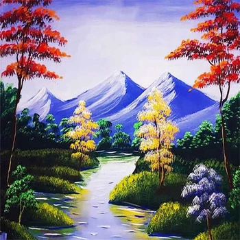 Diamentowa Mozaika Haft Diamentowy Strumień W Górach 30x40cm