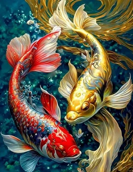 Diamentowa Mozaika Dwie Ryby Ozdobne W Stawie 30x40 Cm Kreatywne Diamenty