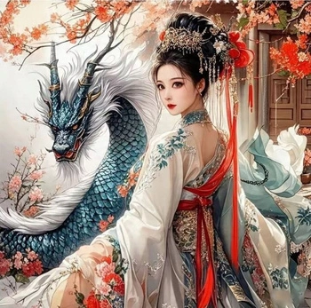 Diamentowa Mozaika Manga Kobieta Z Smokiem 30x40 Cm Kreatywne Diamenty