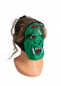 Maska Gumowa Halloween Biała Z Włosami