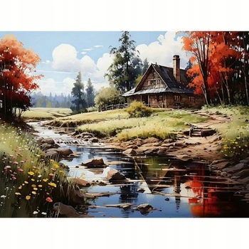 Malowanie Po Numerach Domek Nad Rzeką 50x40 Cm Z Ramą Kreatywne