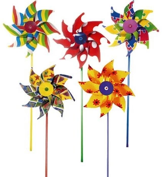 WIATRAK 16CM  KOLoR WZORY FALA PLASTIK KIJEK OP 72/432