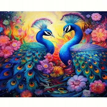 Diamentowa Mozaika Dwa Pawie W Kwiatach 30X40 Cm Kreatywne Diamenty