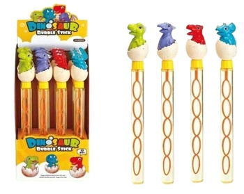 BAŃKI PAŁKA DINOZAURY W JAJKU (KURCZAKI I ZAJĄCE), pak 120 
pałki do puszczania baniek z długimi pierścieniami. 
display 12 sztuk 
wymiary pałki: 36,5 x 4,5 cm 
wymiary display: 37,5 x 18 x 14 cm