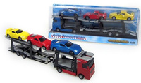 Auto transporter laweta z trzema autami samochodami metalowe