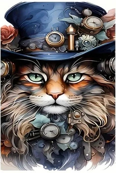 Diamentowa Mozaika Kot Steampunkowy Haft Kreatywny 30x40 Cm