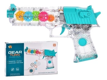 PISTOLET TRANSPARENTNY Z ZĘBATKAMI ŚW/DŹW, pak 192/96 
pistolet ręczny z przezroczystą lufą, dźwięk wystrzału i efekt świetlny + obrót zębatek. 
zabawka wymaga baterii 3*AA (nie są zawarte w zestawie), 
wymiary opakowania: 19,5 x 13 x 4,3 cm