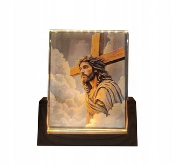 Obraz Podświetlany Jezus Z Krzyżem W Chmurach Kabel USB Podświetlenie LED