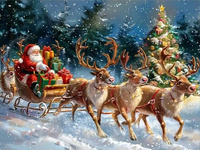Diamentowa Mozaika Mikołaj W Saniach I Renifer 30x40 Cm Kreatywne Diamenty
