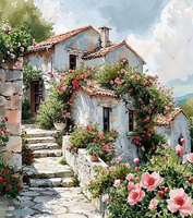 Diamentowa Mozaika Haft Diamentowy Dom Na Przedmieściach Wśród Kwiatów 30x40