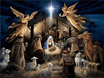Malowanie Po Numerach Stajenka Nocą Pasterka Religia 40X50 Cm Na Ramie
