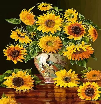 Malowanie Po Numerach Wazon Słoneczników 50X40 Cm Z Ramą Kreatywne