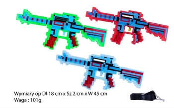 KARABIN PIKSELE ŚWIATŁO, DŻWIĘK  WOREK pak 144/72 
Wymiary op Dł 18 cm x Sz 2 cm x W 45 cm  
Waga : 101g