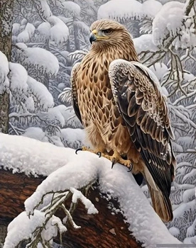 Diamentowa Mozaika Orzeł Zimą Na Gałęzi 30x40Cm Kreatywne Diamenty