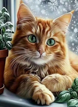 Diamentowa Mozaika Kot Rudy Na Parapecie 30x40Cm Kreatywne Diamenty