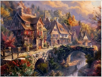 Malowanie Po Numerach Górskie Miasteczko Nad Wodą 50x40 Z Ramą