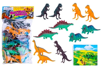 DINOZAURY W WORKU*12 PODŁUŻY WOREK 18x25 cm, dinozaury ok 12 cm 12/72