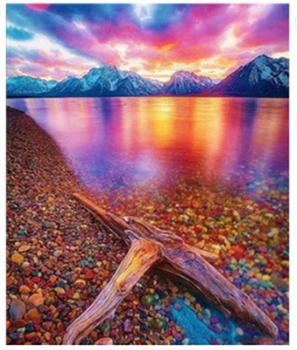 Diamentowa Mozaika Jezioro Z Kolorowymi Kamieniami 30x40 Cm Kreatywne