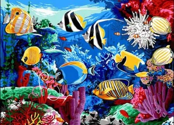 Malowanie Po Numerach Kolorowe Ryby W Oceanie 40X50 Cm Na Ramie Kreatywne