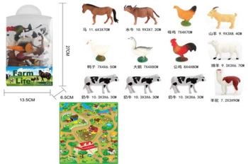 ZWIERZĘTA DOMOWE *12 SZT. FARM LIFE PLEKSA Z ZAWIESZKĄ + MATA,  PAK 72/36, 
w pudełku: mata, 12 figurek
Wymiar Opakowania : 27 x 13,5 x 6,5 cm