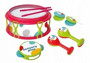 Zestaw Instrumentów Muzycznych Bębenek 28Cm, Tamburyn, Marakasy, Kastaniety