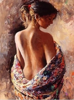 Diamentowa Mozaika Kobieta Akt Tyłem Z Kwiatami Haft 30X40 Cm