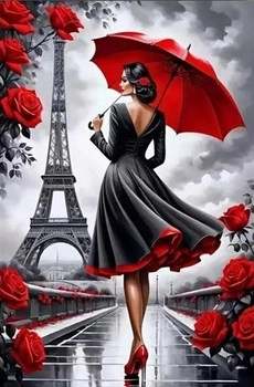 Diamentowa Mozaika Kobieta W Paryżu Odcienie Czerwieni 30X40 Cm