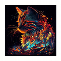 Diamentowa Mozaika Kot Z Roślinami Haft Kreatywny 30x40 Cm