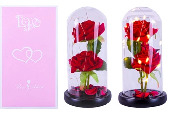 RÓŻA CZERWONA NATURAL Z PŁATKAMI+ ŚWIECĄCE DODATKI