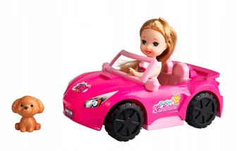 Auto Kabriolet Różowy Z Lalką I Pieskiem Pudlem Zabawka