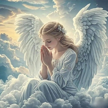 Diamentowa Mozaika Modlący Się Anioł W Chmurach 30x40 Cm Kreatywne Diamenty