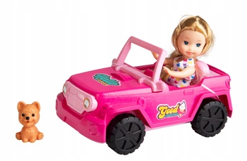 Auto Jeep Różowy Z Lalką I Pieskiem Zestaw Dla Dzieci