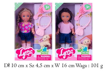 LALKA LYNA + ZWIERZĄTKO KARTON 192/96
Dł 10 cm x Sz 4,5 cm x W 16 cm 
Waga : 101 g