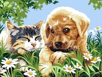 DIAMENTOWA MOZAIKA HAFT SZCZENIAK Z KOTEM