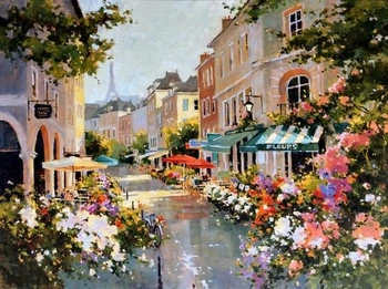 Malowanie Po Numerach Paryska Ulica W Kwiatach Kolorowa 40X50 Cm Na Ramie