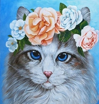Diamentowa Mozaika 30x40cm Haft Diamentowy Kot W Diademie Z Różami