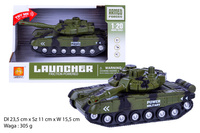CZOŁG LAUNGER ŚWIATŁO , DZWIĘK B/O KARTON OTWARTY pak 48
1:20 wym. 23,5x10,7x15,5
Dł 23,5 cm x Sz 11 cm x W 15,5 cm Waga : 305 g
świecąca lufa, dżwięk strzelania uruchomiany przyciska na dachu
baterie AG13X3 w zestawie