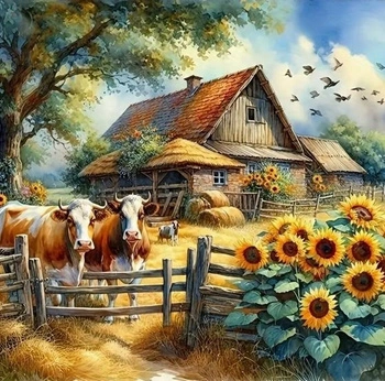 Diamentowa Mozaika Dom Na Wsi Farma Krów 30x40 Cm Kreatywne Diamenty
