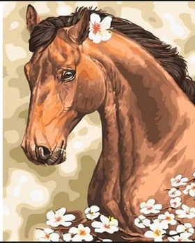 Diamentowa Mozaika Haft Diamentowy Koń Z Kwiatkiem 30x40cm